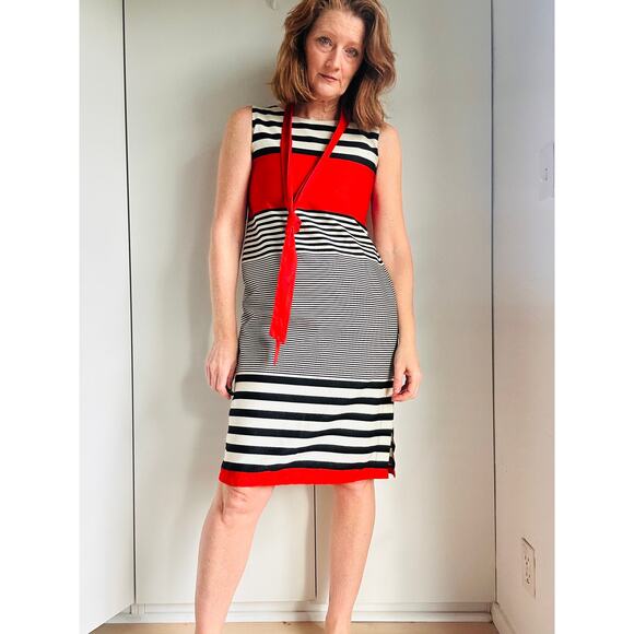 Vintage 80s does 60s Mod Mini Dress Striped Minimalist Black/White Size S/6 - Picture 11 of 11